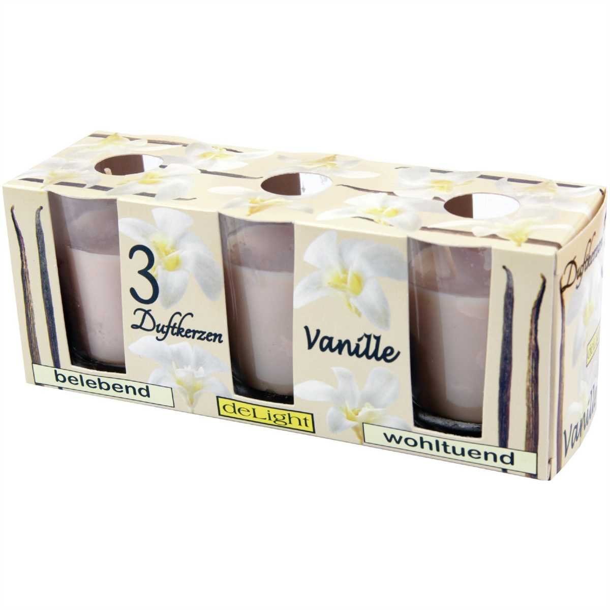 HS Candle Duftkerze (3-tlg), Kerze im Glas, 3er Pack "Klassische Düfte" mit je 12 Std. Brenndauer