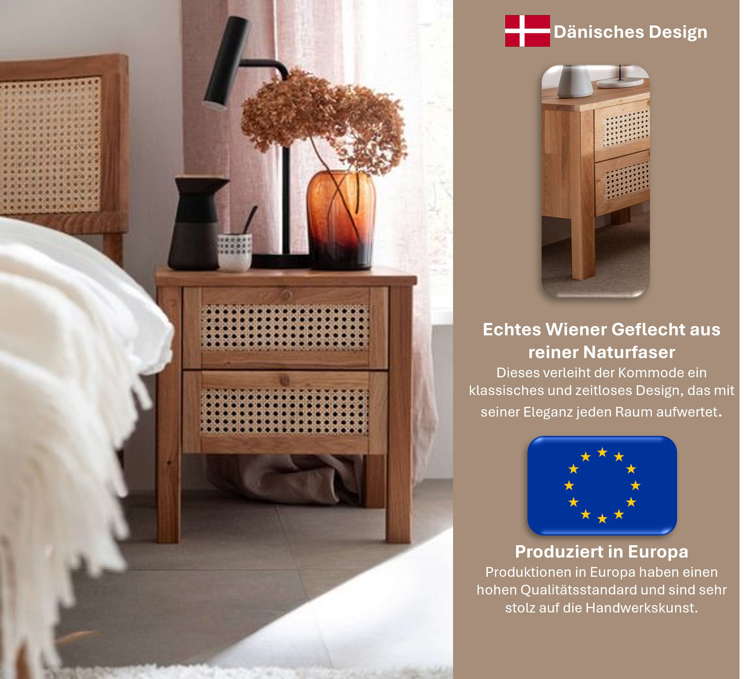 Home affaire Nachtkonsole Hällevik Nachtkonsole, Nachtkommode in hochwertiger Verarbeitung (1 St), Massivholz, Skandinavisches Design, Robust, stabil, FSC zertifiziert