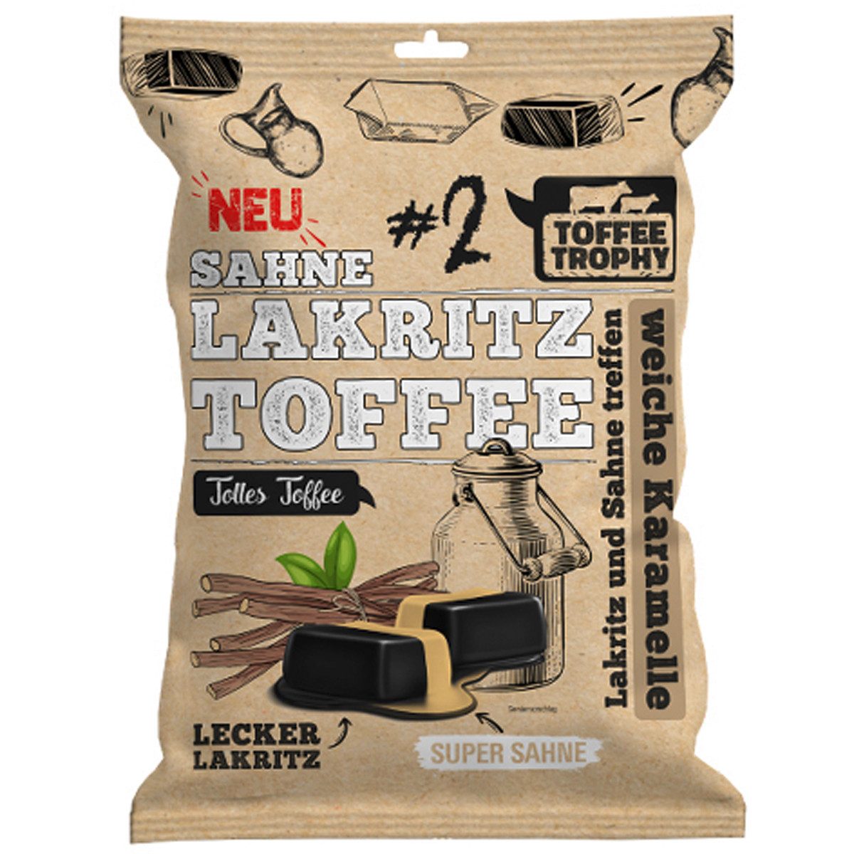 Toffee Trophy Süßigkeit, Toffee Trophy Sahne Lakritz einzeln verpackte weiche Toffees 200g