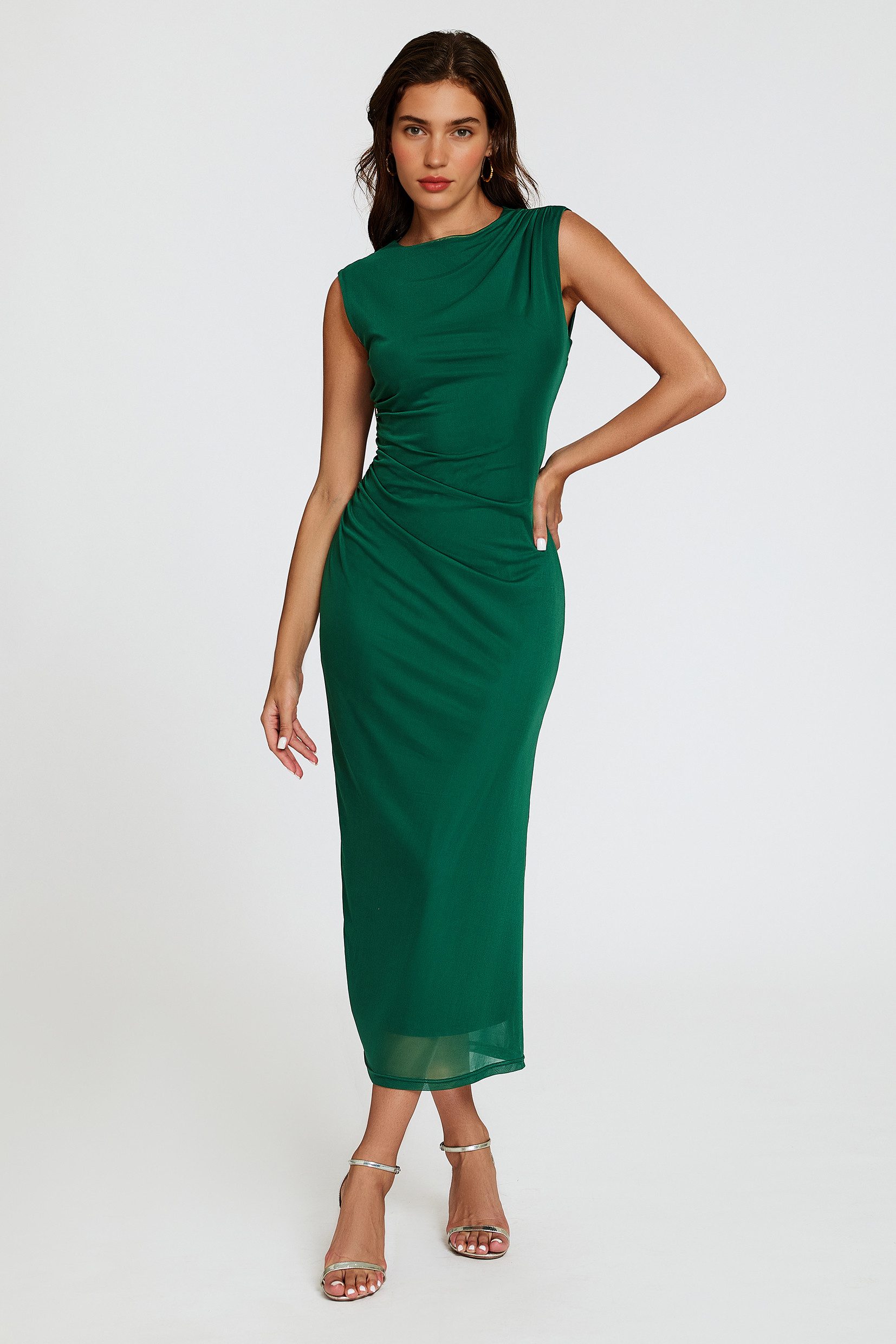 FS Collection Abendkleid Midikleid Etuikleid Abendkleid Bodyconkleid Cocktailkleid (XS (EU:36 / UK:8) · S (EU:38 / UK:10) · M (EU:40 / UK:12) · L (EU:42 / UK:14) · XL (EU:44 / UK:16) Mesh-Obermaterial, Drapierungen, figurbetonter Schnitt