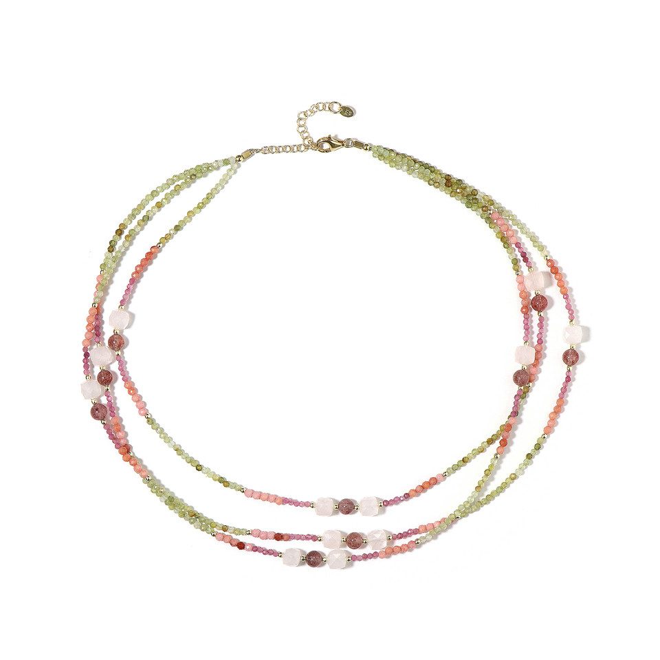 Silberkette Bunte Edelstein-Halskette aus vergoldetem Silber