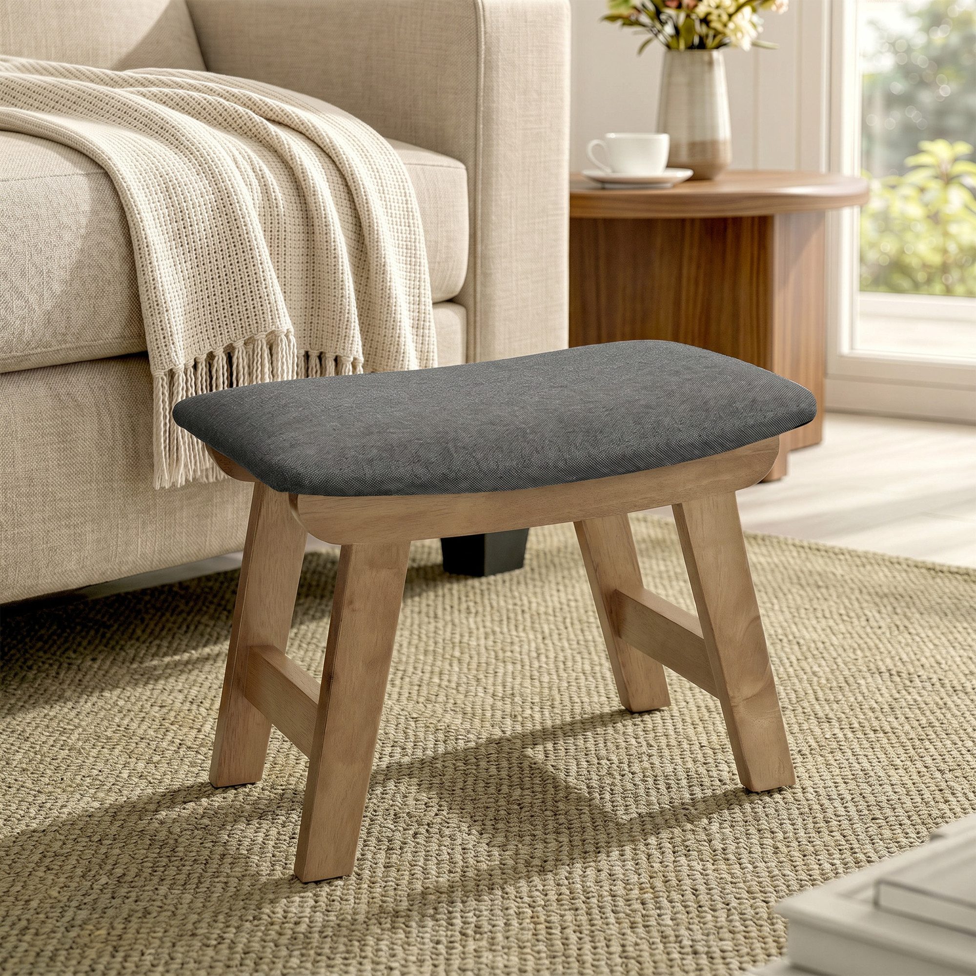 SONGMICS Sitzhocker Fußhocker Holzbank mit Waschbarem Bezug, 39,1 x 24,9 x 30 cm, für Flur, ohne Lehne, für Sessel, Bettbank – Bild 2 von 5
