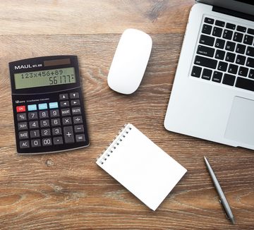 MAUL Taschenrechner mit kaufmännischen Funktionen, 12-stelliges Display mit 2 Zeilen, Steuerberechnung, Gewinnspannenberechnung, inkl. Gerätebeatterie