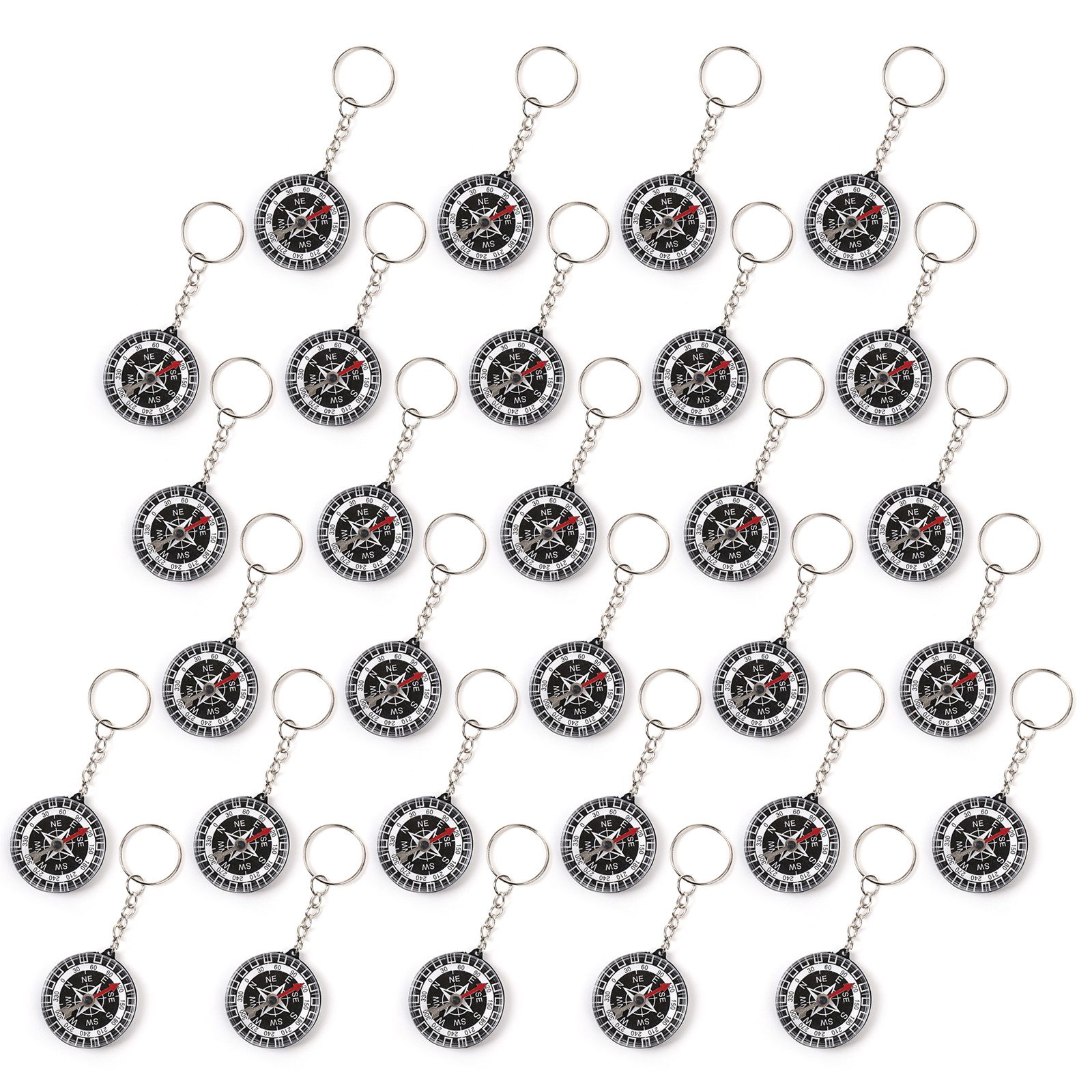 Wellgro Schlüsselanhänger 30er Set Kompass Schlüsselanhänger - je ca. 3,5 x 1,0 cm (xH) (30-tlg)
