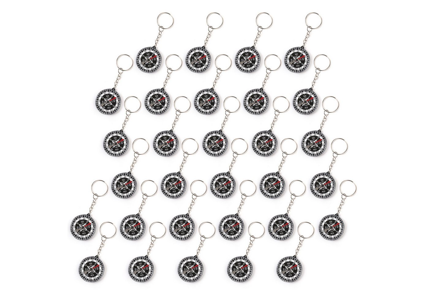 Wellgro Schlüsselanhänger 30er Set Kompass Schlüsselanhänger - je ca. 3,5 x 1,0 cm (xH) (30-tlg)
