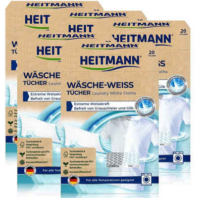 HEITMANN Textilfarbe Heitmann Wäsche Weiss Tücher (20 Tücher) - Kraftvolles Weiß (5er Pack)