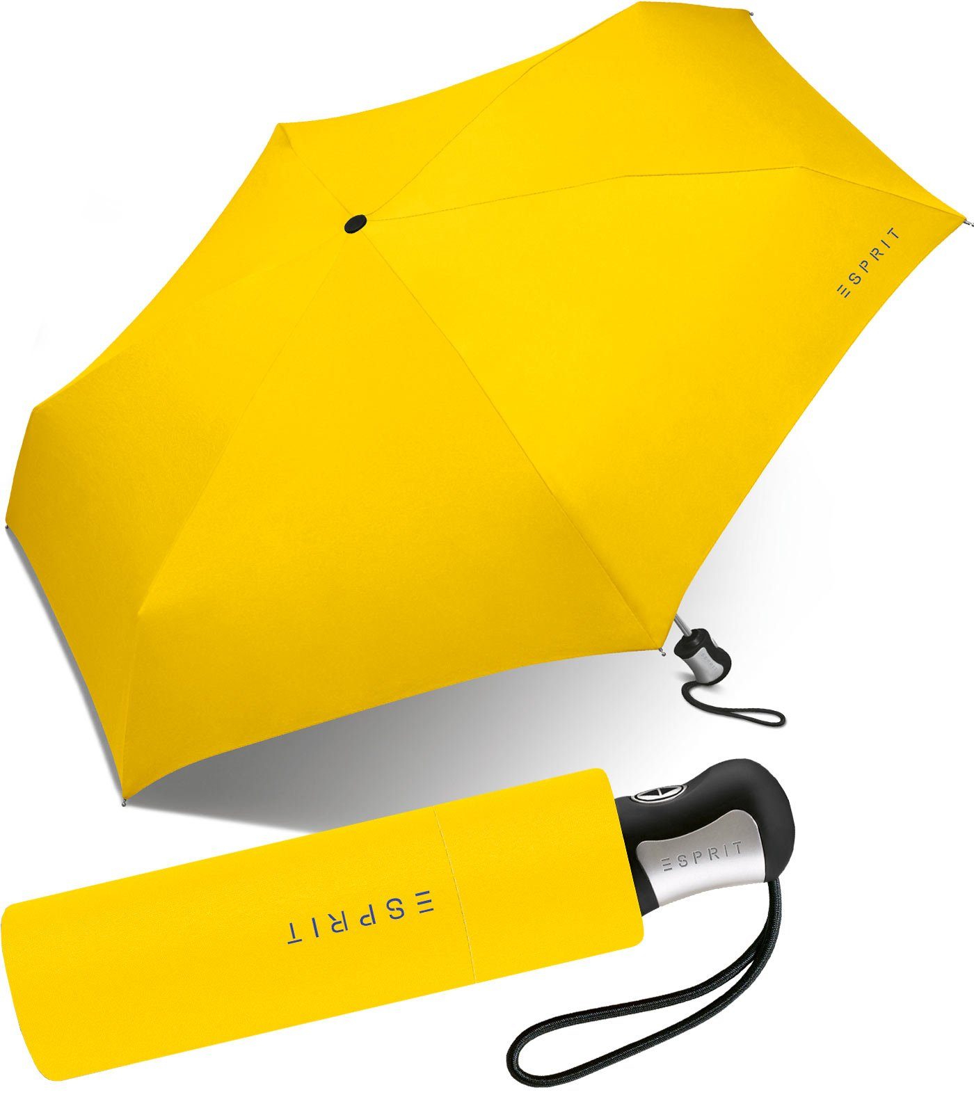 Esprit Taschenregenschirm schöner, kleiner Schirm für Damen Auf-Zu Automatik, auffällig in kräftigem Gelb