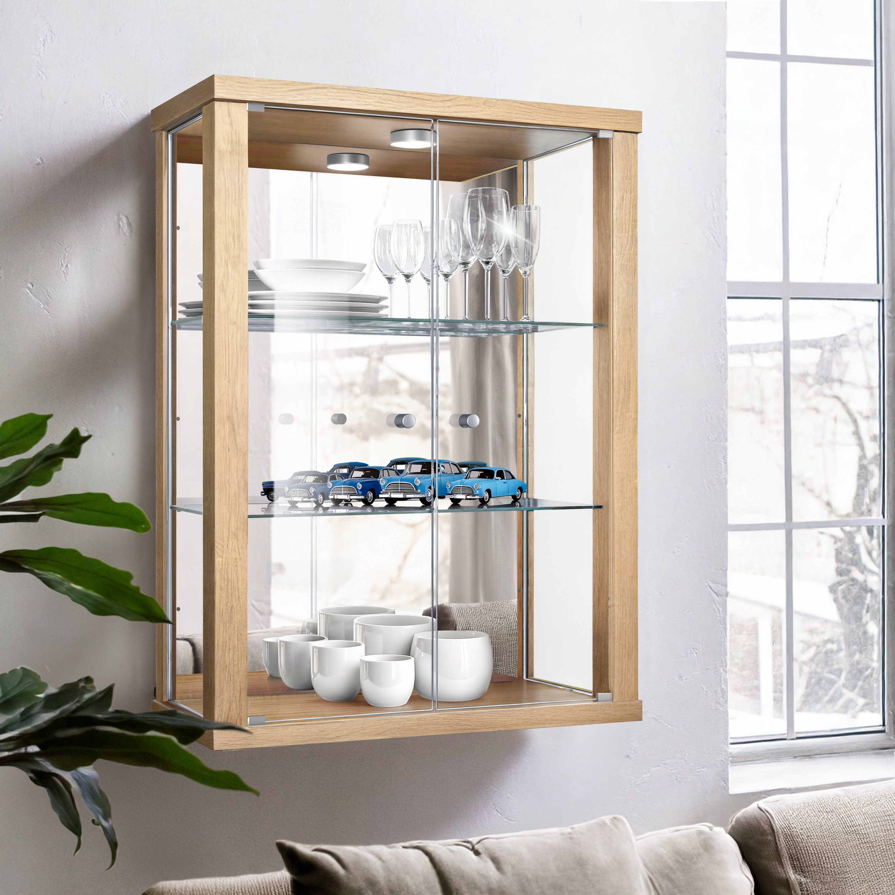 K-Möbel Hängevitrine C1013 (Glasvitrine (80x60x25 cm) mit 2 Glastüren)