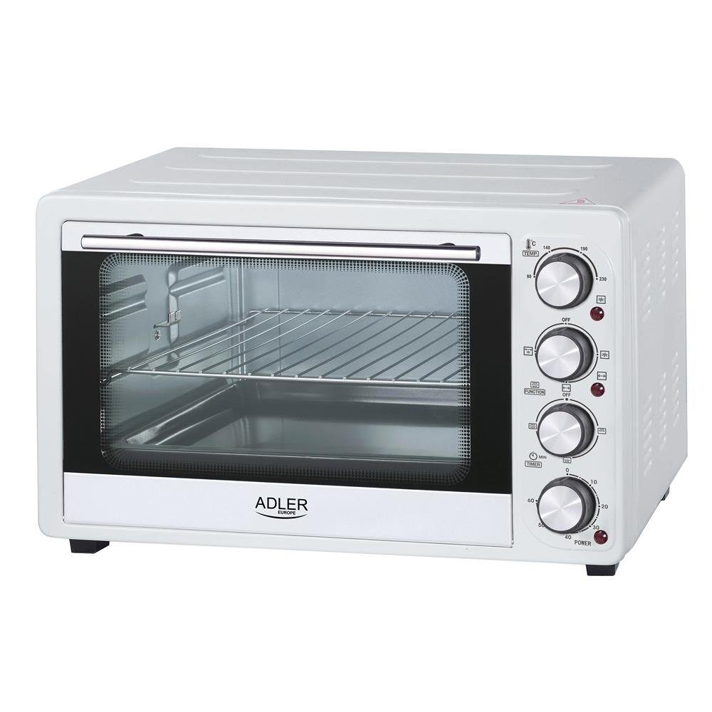 Adler Minibackofen AD 6001 Mini-Backofen Weiß 35L, Elektrobackofen, kleiner Tischbackofen, mit Grillrost und Backblech