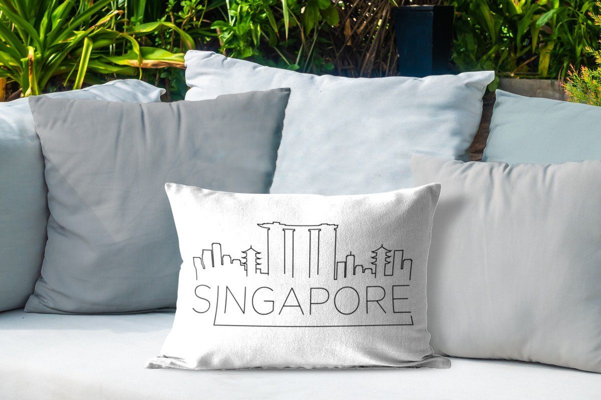 MuchoWow Dekokissen Skyline "Singapur" auf Kissenhülle weißem Outdoor-Dekorationskissen, Hintergrund, Polyester, Dekokissenbezug