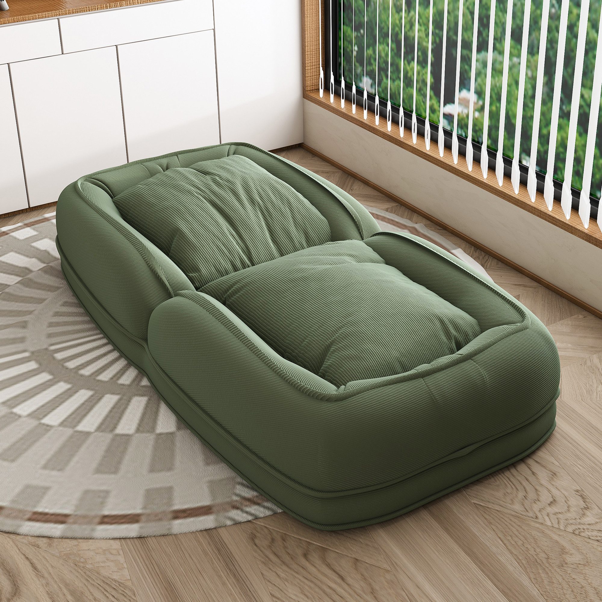 HAUSS SPOLE Loungesessel mit Metallrahmen,Verstellbares Sofabett Relaxsessel Wohnzimmer,Grün (Platzsparende Multifunktions-Liege Schlafsessel für Wohnzimmer), Bodensofa Sitzliege mit 5-fach verstellbarem Sitzsystem