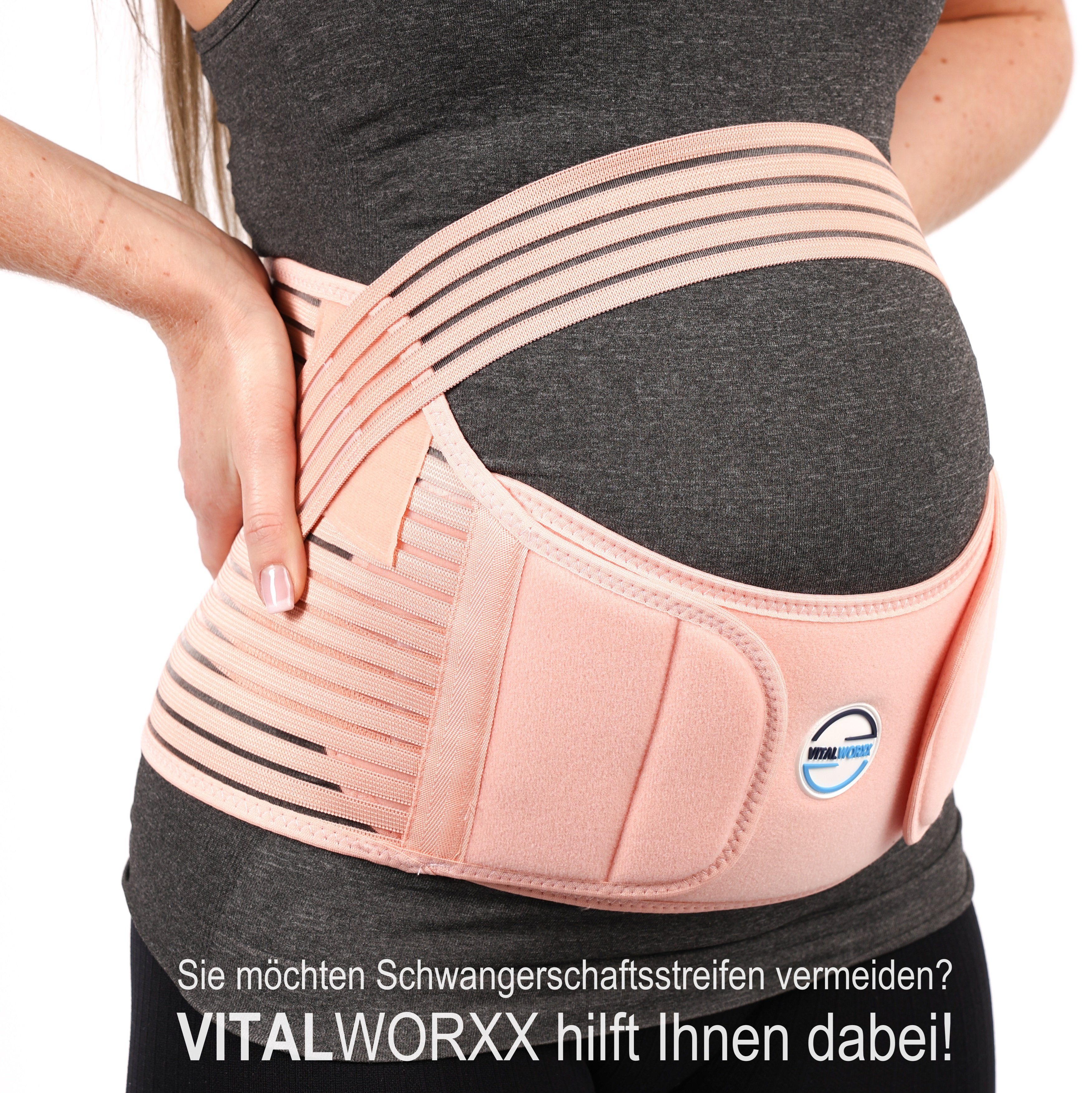 VITALWORXX Schwangerschaftsgürtel Schwangerschaftsgurt mit Gebrauchsanleitung (3 teiliges Set) zur Vermeidung von Schwangerschaftsstreifen