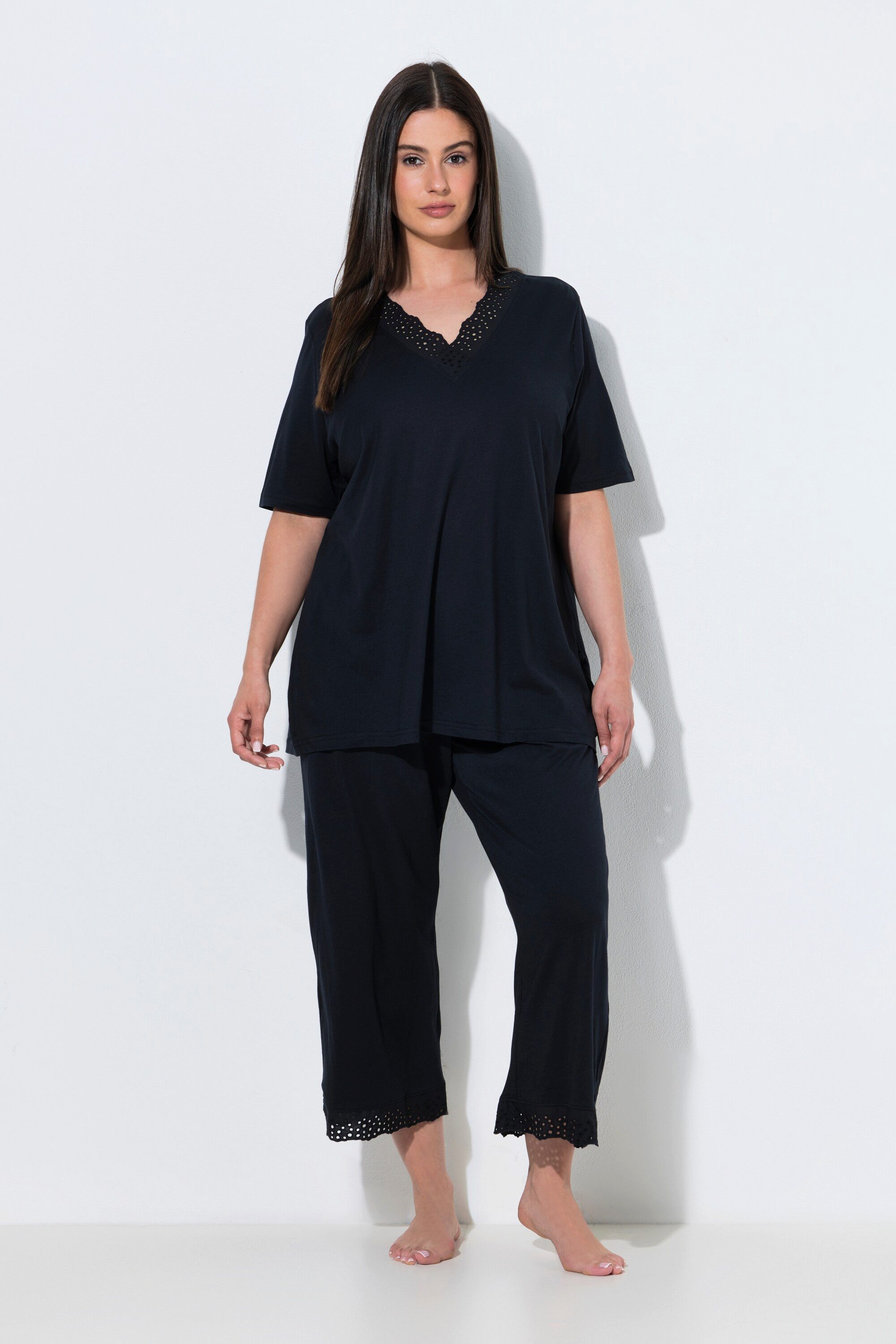 Ulla Popken Pyjama Pyjama Lochstickerei Halbarm Modalmix