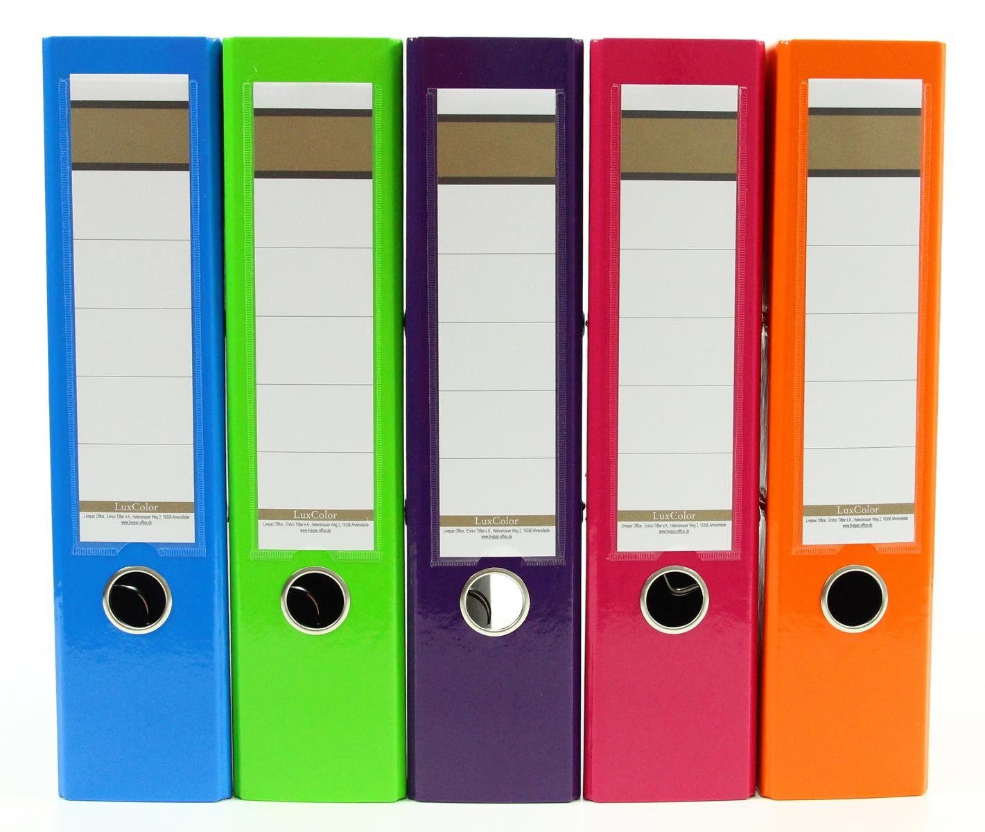 Livepac Office Aktenordner 5x Glanz-Ordner / DIN A4 / 75mm breit / je 1x blau, hellgrün, lila, pi