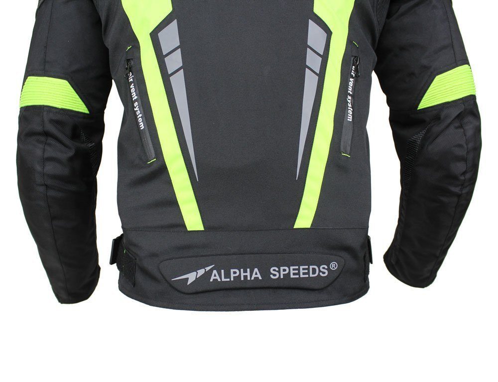 Alpha Speeds Motorradjacke Herren Biker Textil Jacke Wasserdicht Sport Touring Jacke Protektoren (Trennbare Innenjacke: All Season) Belüftungssysteme, SPORT Fluoreszent Grün