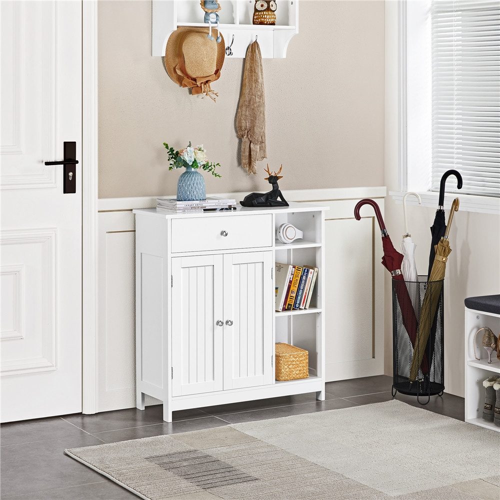 Yaheetech Badkommode Badezimmerschrank 75 x 30 x 80 cm, mit 1 Schublade & 6 Fächern mit verstellbaren Einlegeböden