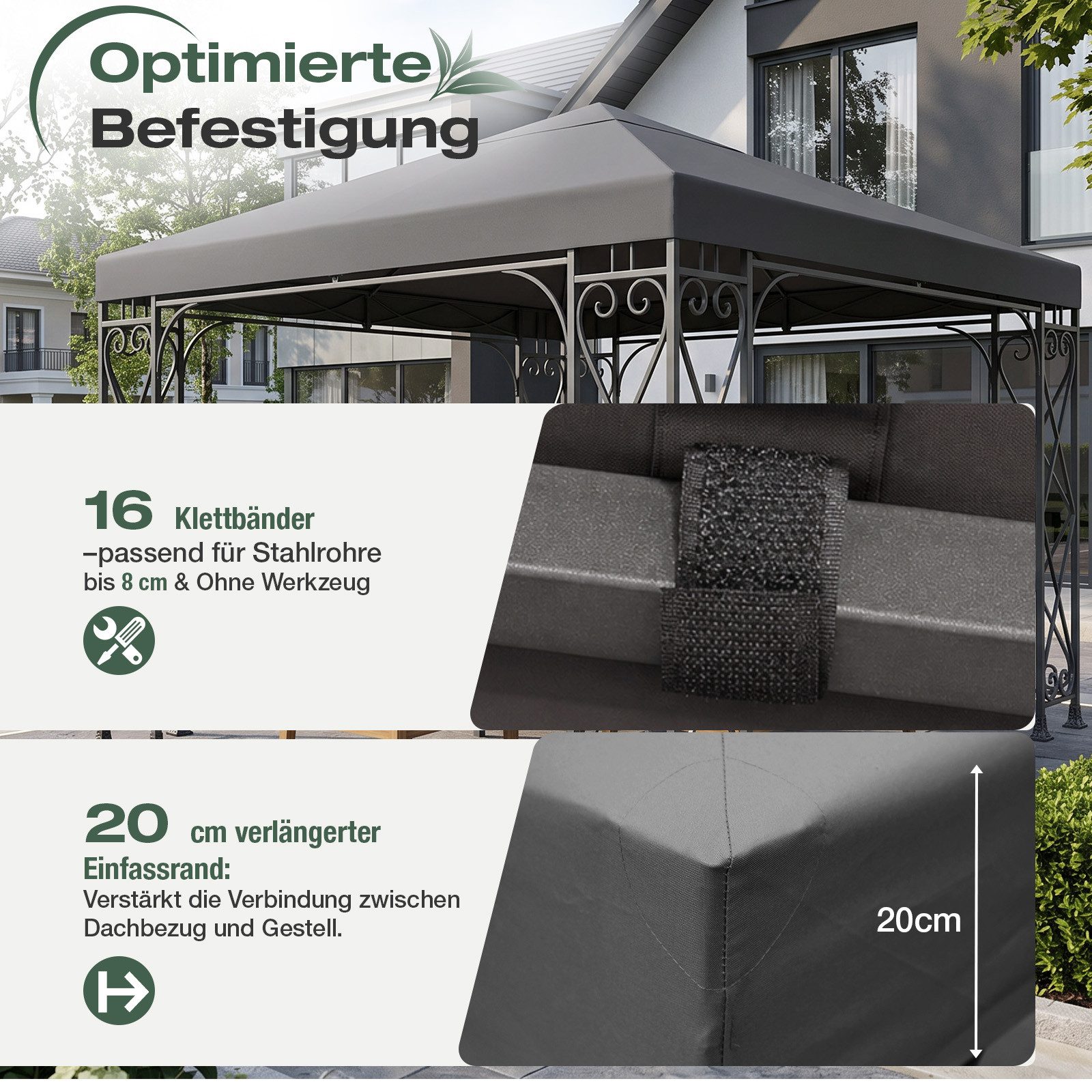 Sekey Pavillon-Ersatzdach Pavillondach 3x3 Ersatzdach Wasserdicht, 800D Polyester, mit Doppelter PU-Beschichtung, für Gartenpavillon 3 x 3 m – Bild 2 von 5