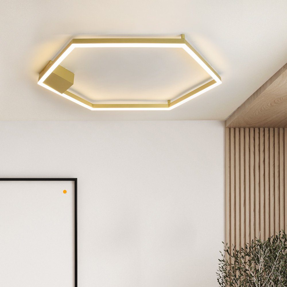 modern Warmweiß eckig s.luce LED flach Deckenleuchte Hexa Deckenlampe Gold,