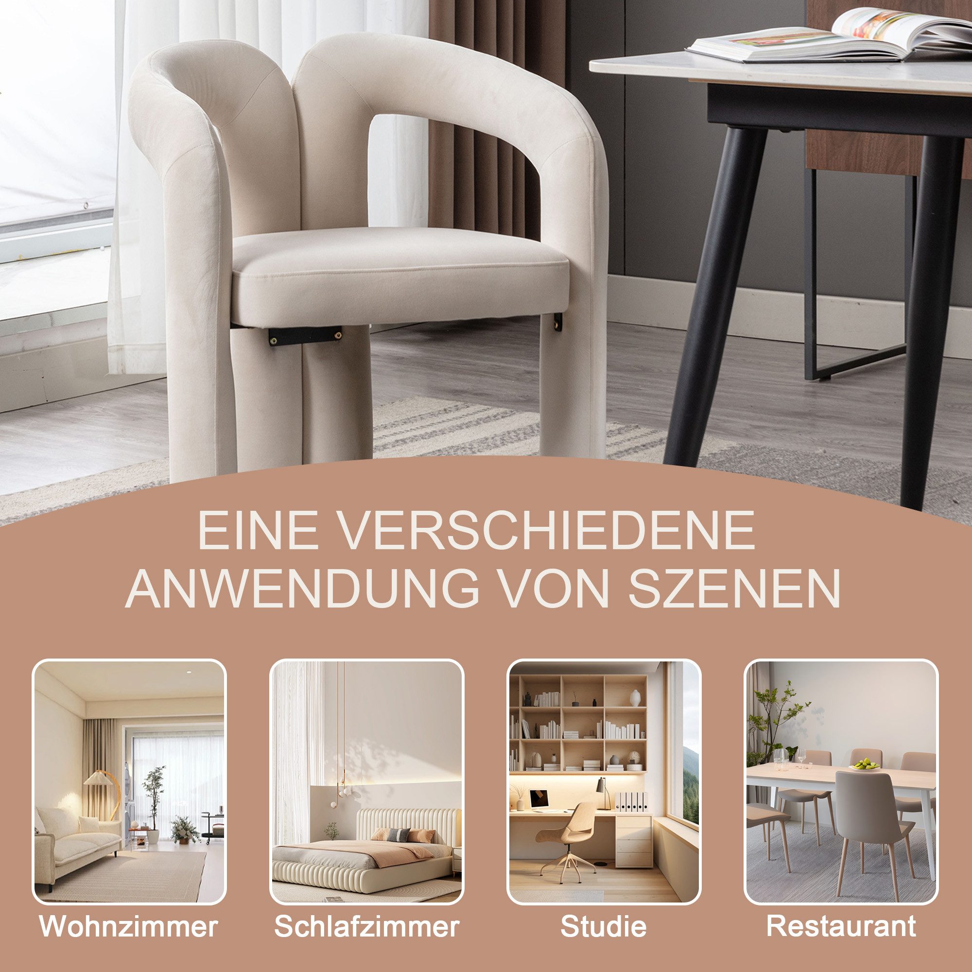 Odikalo Esszimmerstuhl 2-Stück Freizeitstühle Samt gepolsterte Stühle Eimer Seitenstühle, 64*50,5*71cm – Bild 4 von 5