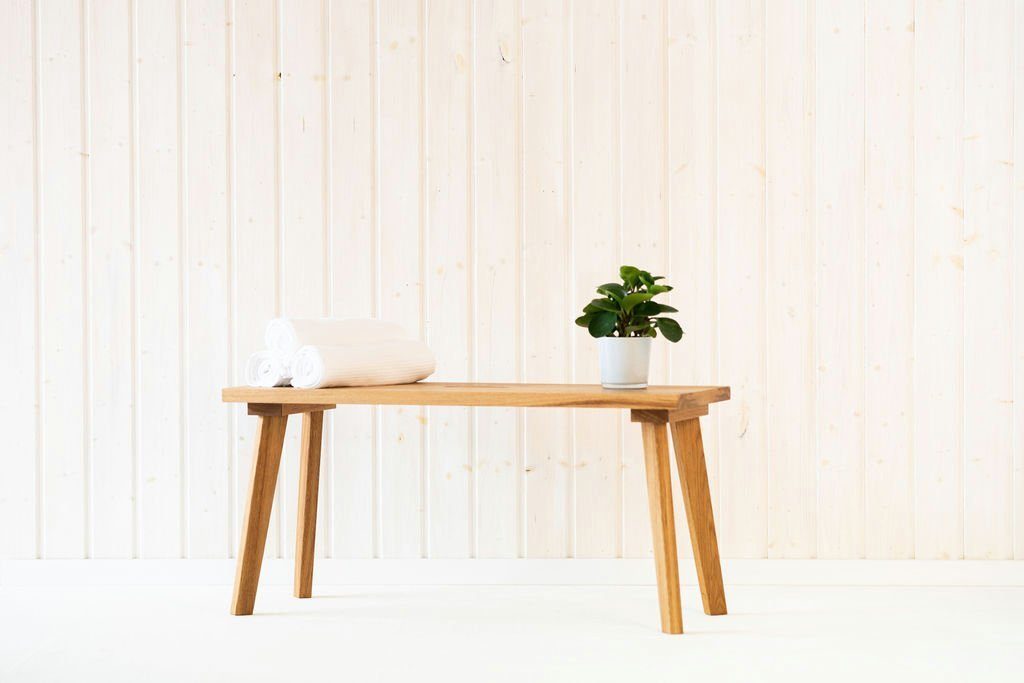 kleiderleiter.de Sitzbank Holzbank BENT aus Eiche, praktische Garderobenbank 60/ 100 cm Breit, Massivholz Eiche