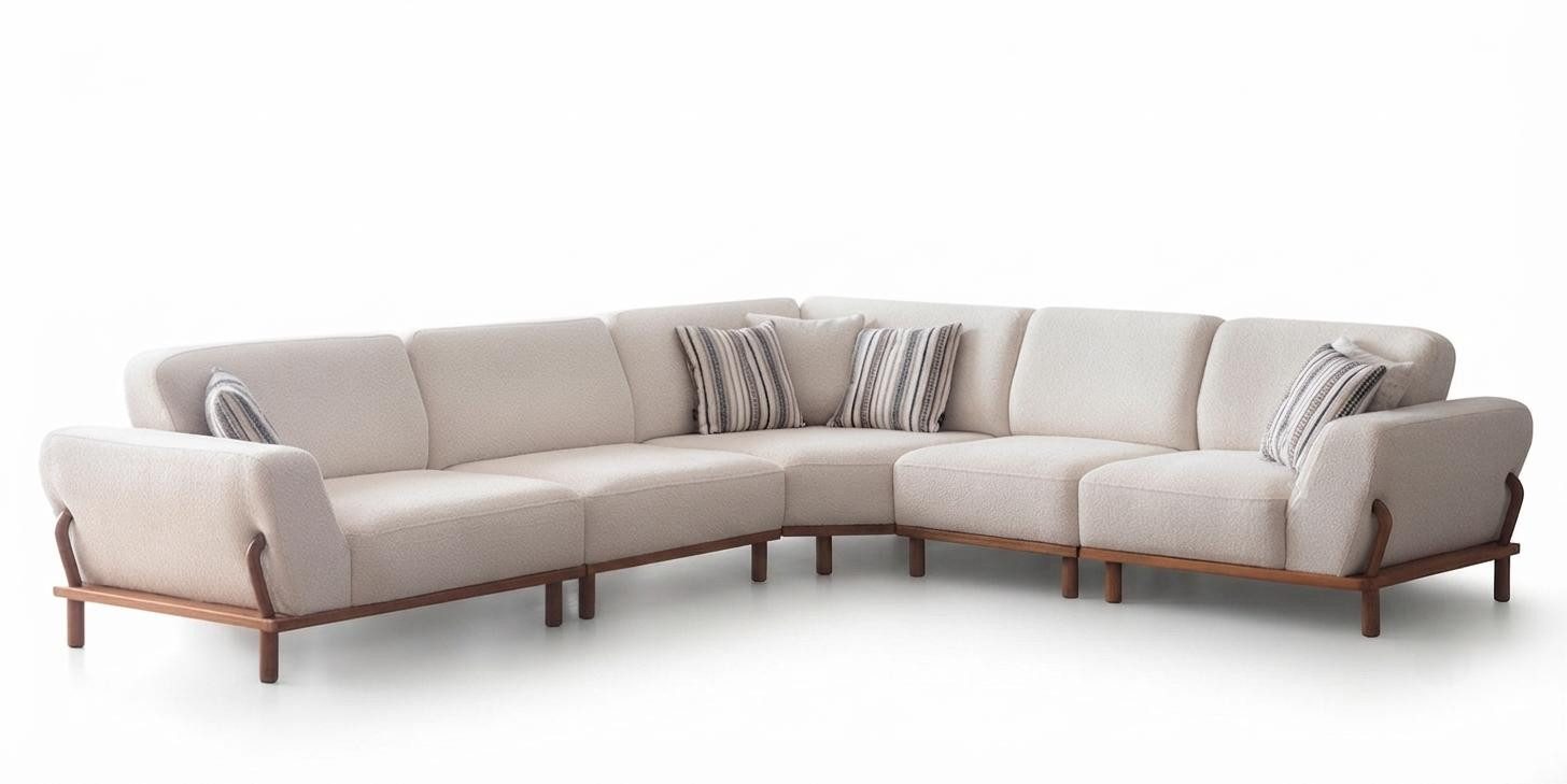 JVmoebel Ecksofa Modernes Weißes L-förmiges Ecksofa Stoff Holz Wohnzimmer Couch, 1 Teile, Ecksofa mit modernem Design