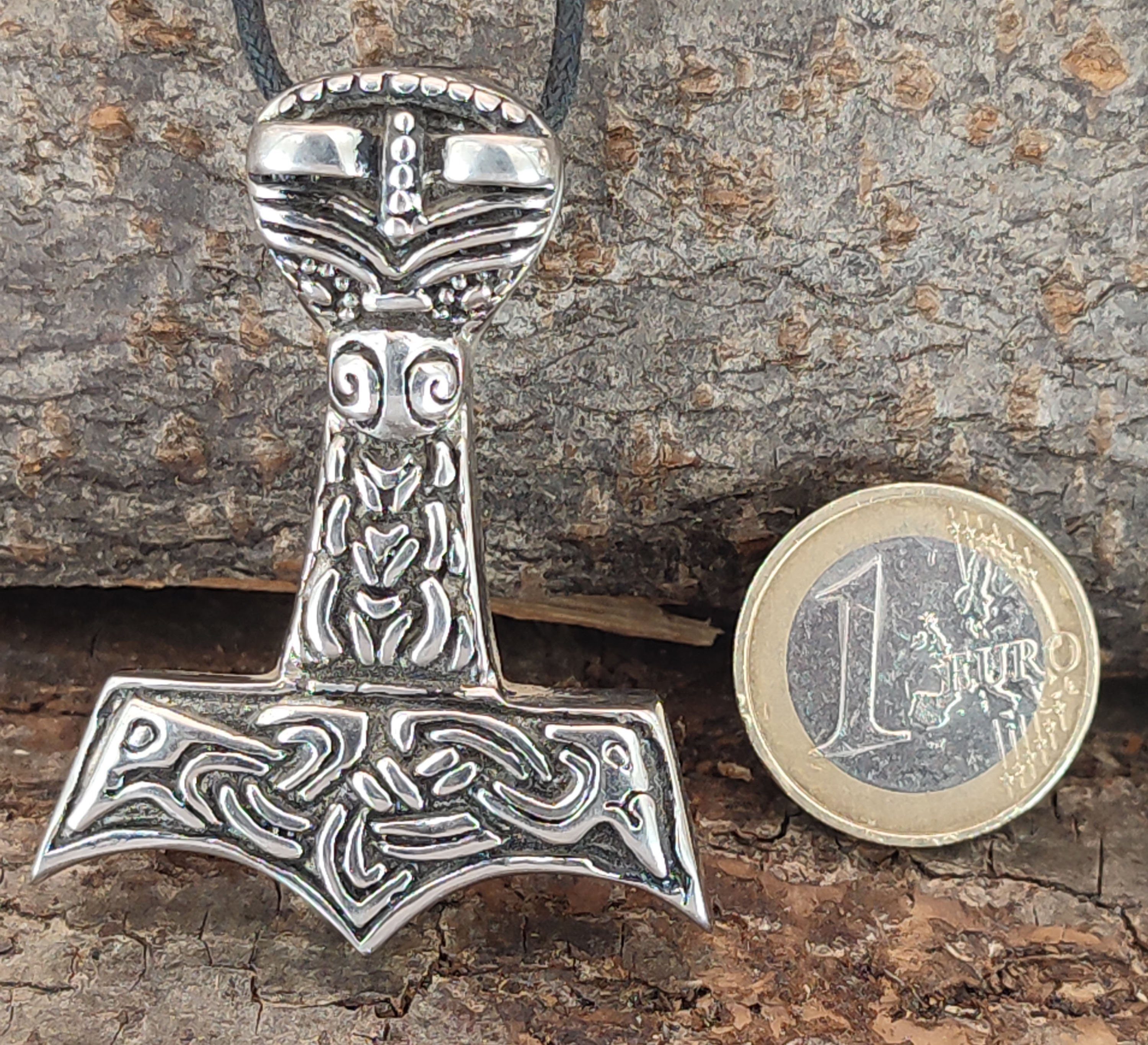 Kiss of Edelstahl Thorhammer Kettenanhänger Anhänger Thor Kette Band Mjölnir Hammer Leather / Thorshammer