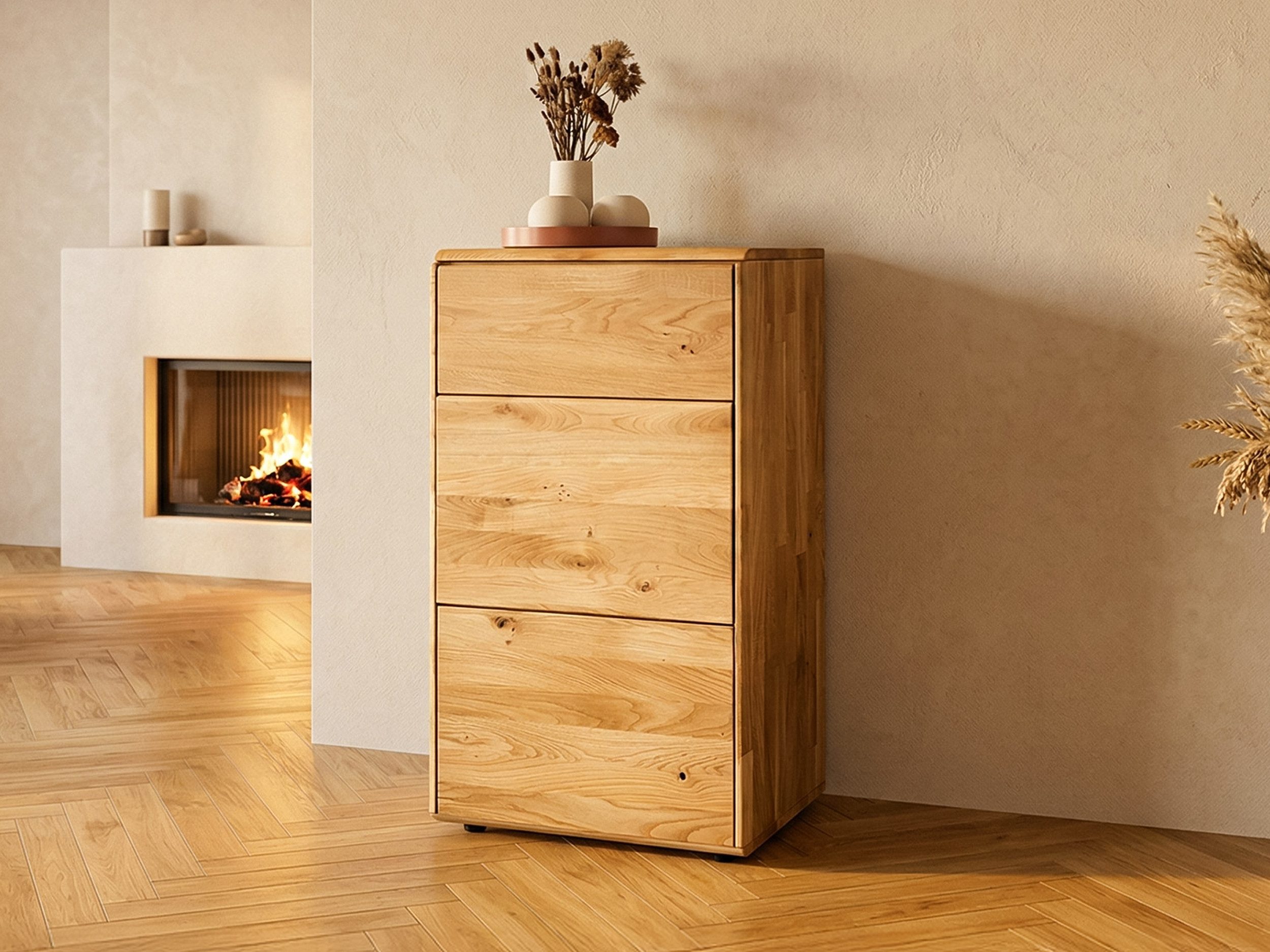 Massivart® Kommode 51 cm Breite Massivholz Wildeiche geölt »SKOV«, 1 Schublade · 1 Drehtür · 1 Einlegeboden · viel Stauraum