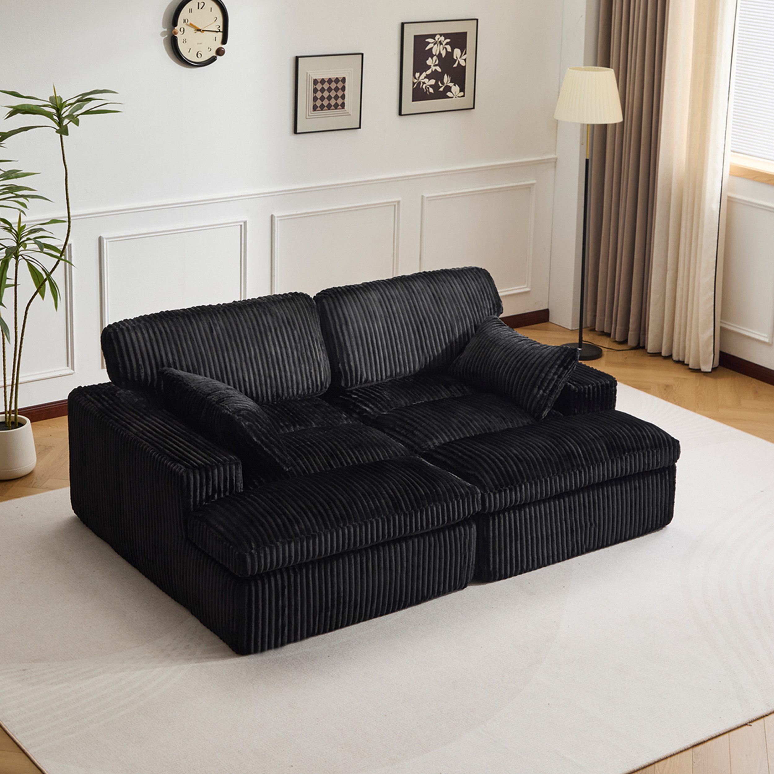 Leawin Sofa Cordsofa 2-Sitzer mit Bettfunktion, modernes Schlafsofa für Wohnzimmer, Weicher Cordbezug, flexible Kombination & ideal für kleine Räume