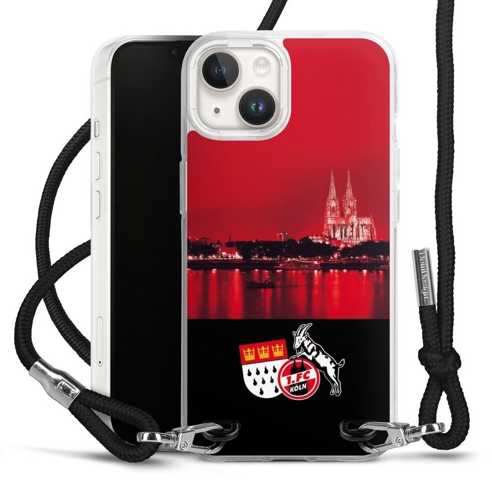 DeinDesign Handyhülle Skyline 1. FC Köln Offizielles Lizenzprodukt Skyline Köln Rot, Apple iPhone 14 Handykette Hülle mit Band Case zum Umhängen