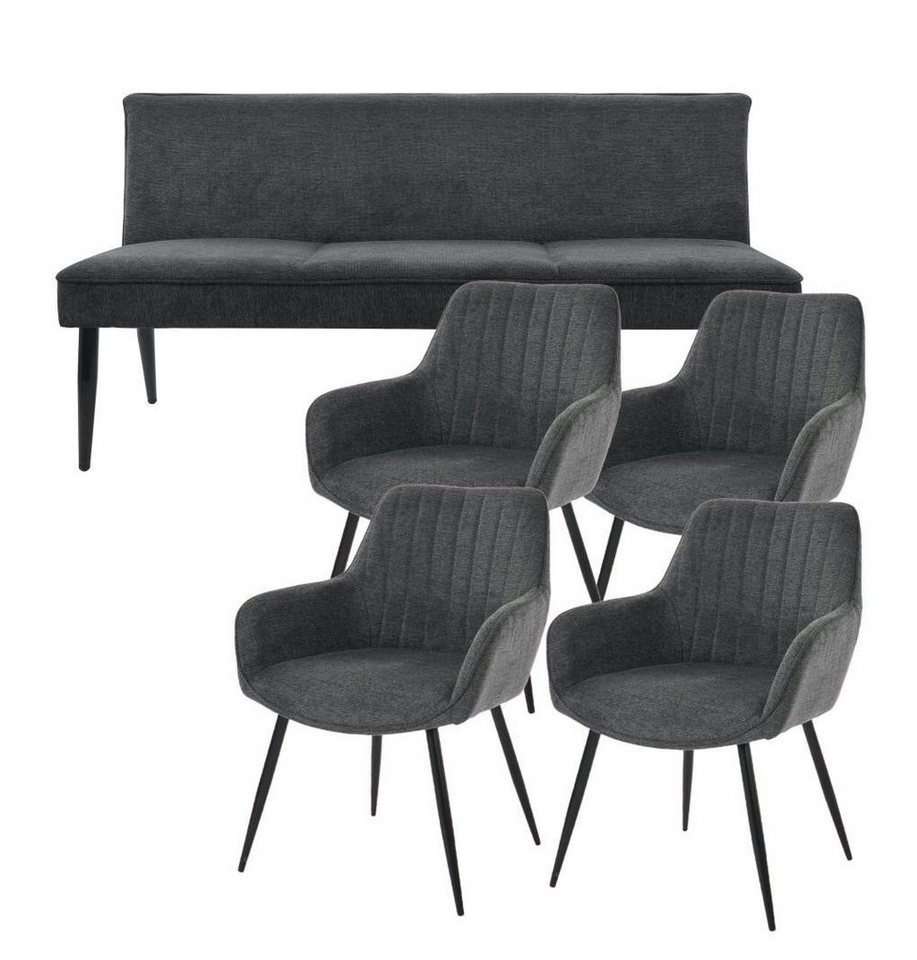 YOZI Sitzbank Sitzbank & Esszimmerstuhl Set, Dunkelgrau, Metallbeine schwarz (5-St)