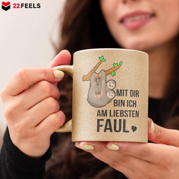 22Feels Tasse Jahrestag Geschenk Paar Hochzeitstag Valentinstag Ehefrau Freundin, Keramik, Glitzertasse, Made in Germany