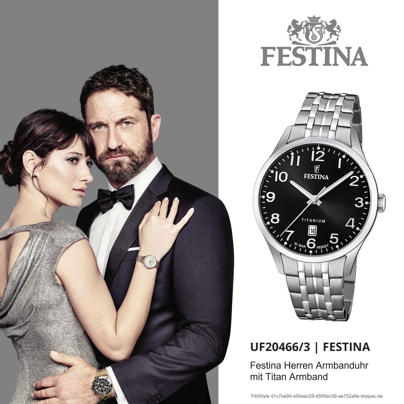 Festina Quarzuhr Festina Titan Herren rundes mit (ca. Gehäuse, Titanarmband, Herrenuhr groß Elegant-S Uhr 40mm), F20466/3