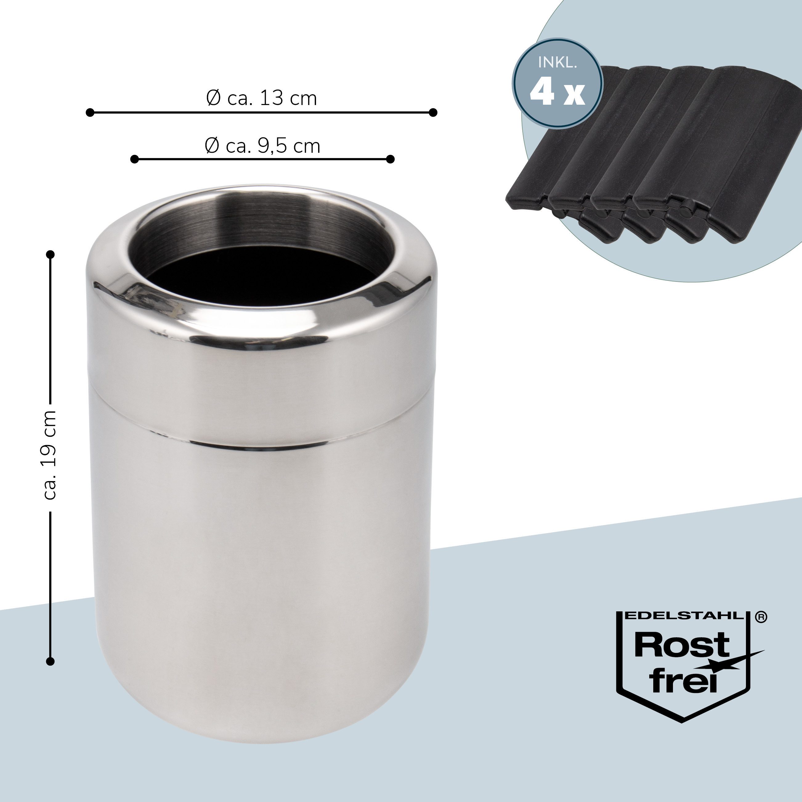 bremermann Wein- und Sektkühler Edelstahl-Flaschenkühler mit Akkus, Kühler für 750 ml-Flaschen, rund