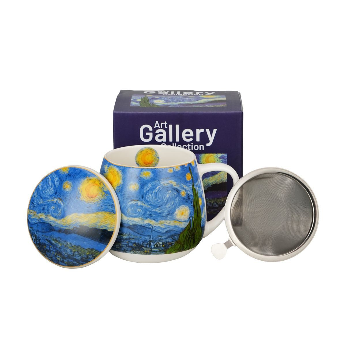 Duo-Gift Tasse Starry Night Van Gogh Teetasse mit Sieb und Deckel Porzellan 0,43 L, 1-tlg., 3-tlg.