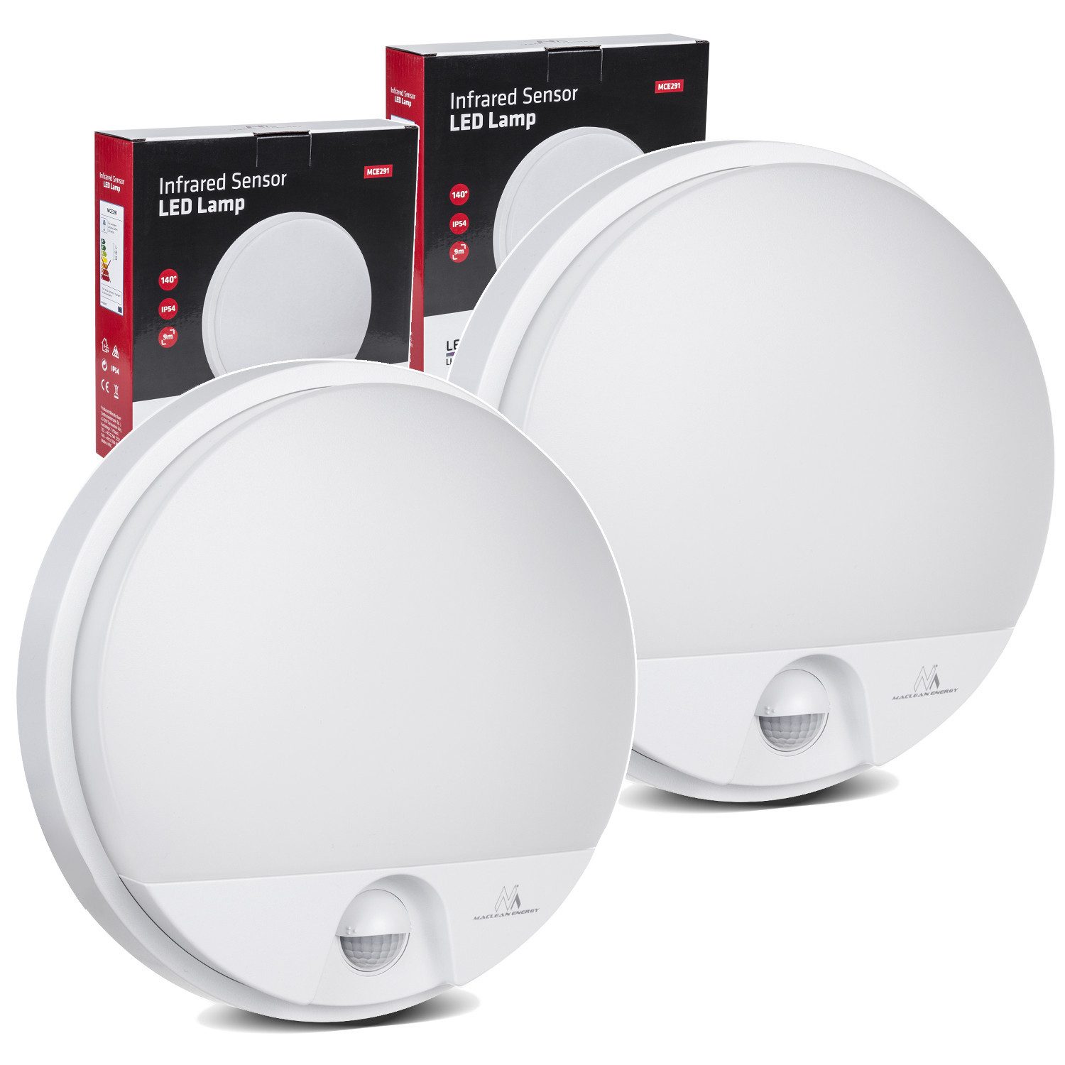 Maclean LED Deckenleuchte MCE291 LED Deckenleuchte Bewegungsmelder und Dämmerungssensor, LED fest integriert, Neutralweiß, IR Sensor Wandlampe für Flur, Keller, Außenbereich
