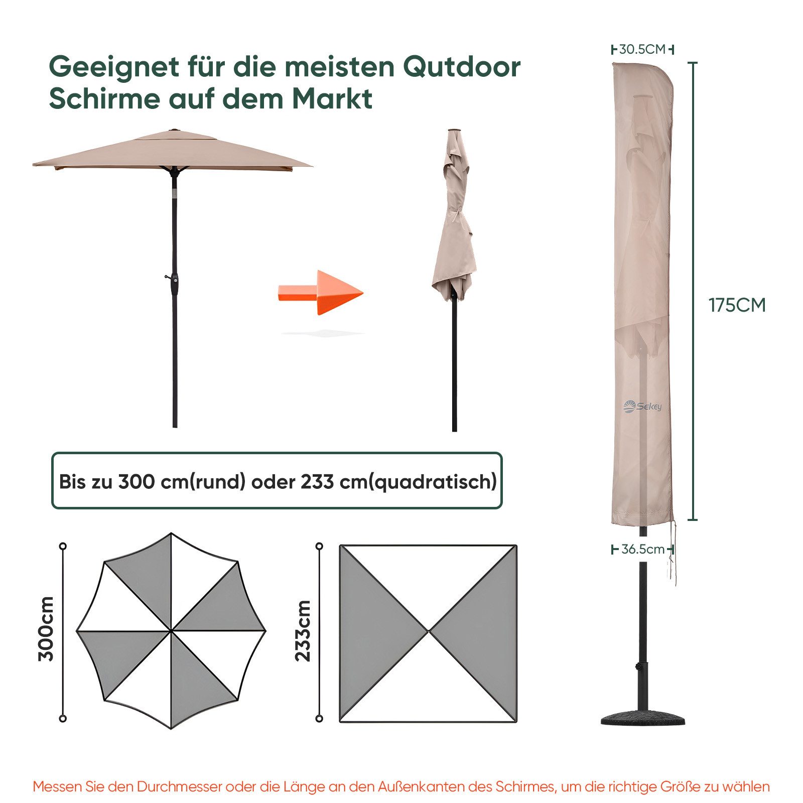 Sekey Sonnenschirm-Schutzhülle Sonnenschirm Schutzhülle Wasserdicht Abdecku günstig online kaufen