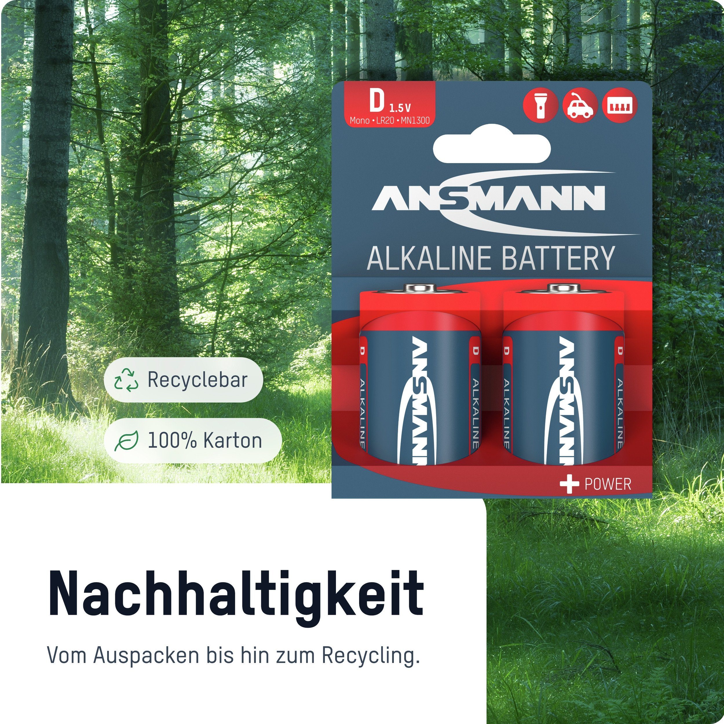 ANSMANN® Batterien Alkaline Batterie auslaufsicher Stück 1,5V LR20 Mono D - 20 Batterie