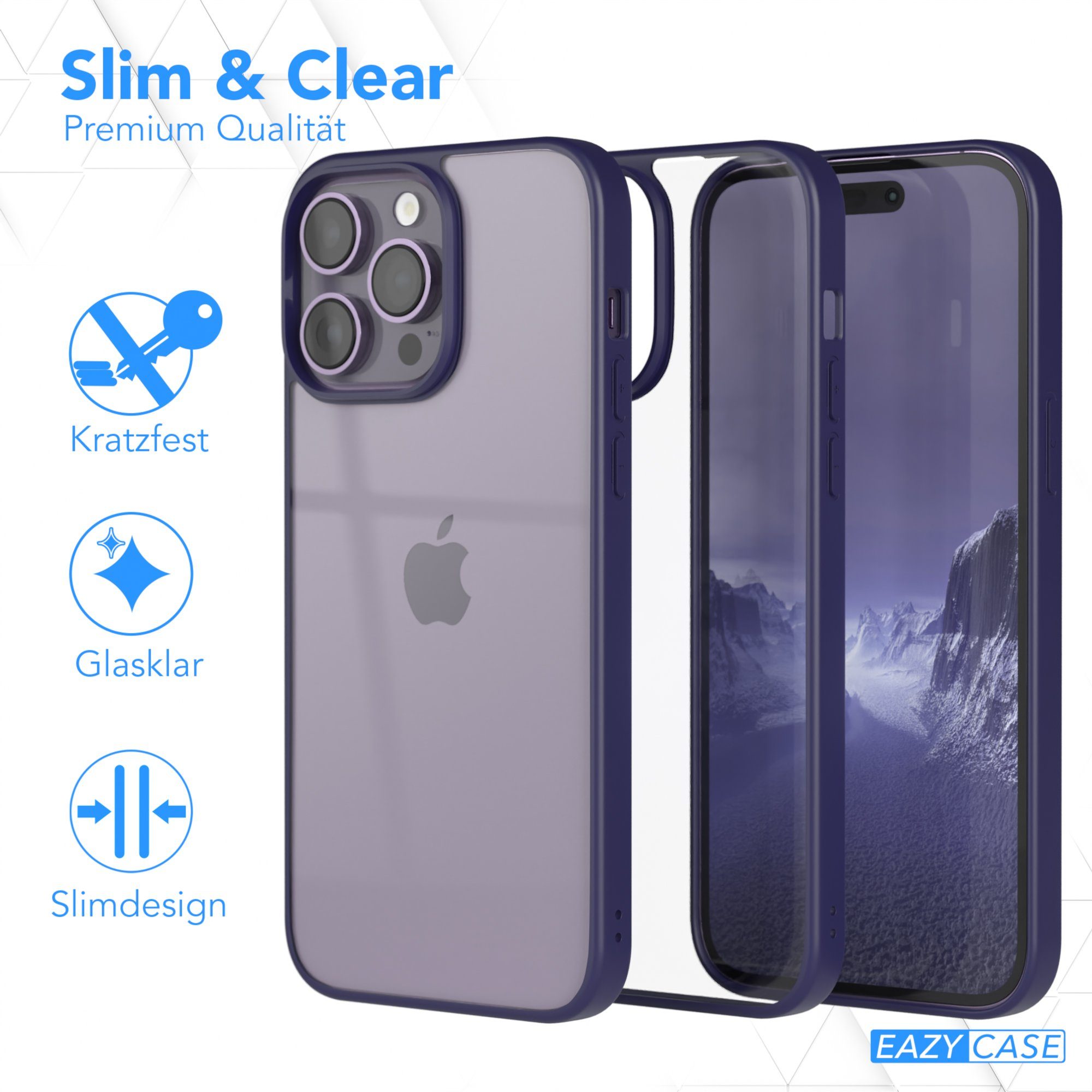 EAZY CASE Handyhülle Bumper Case für Apple iPhone 14 Pro Max 6,7 Zoll, Schutzhülle kratzfest Slim Cover Transparent Hybrid Handyhülle Lila – Bild 5 von 5