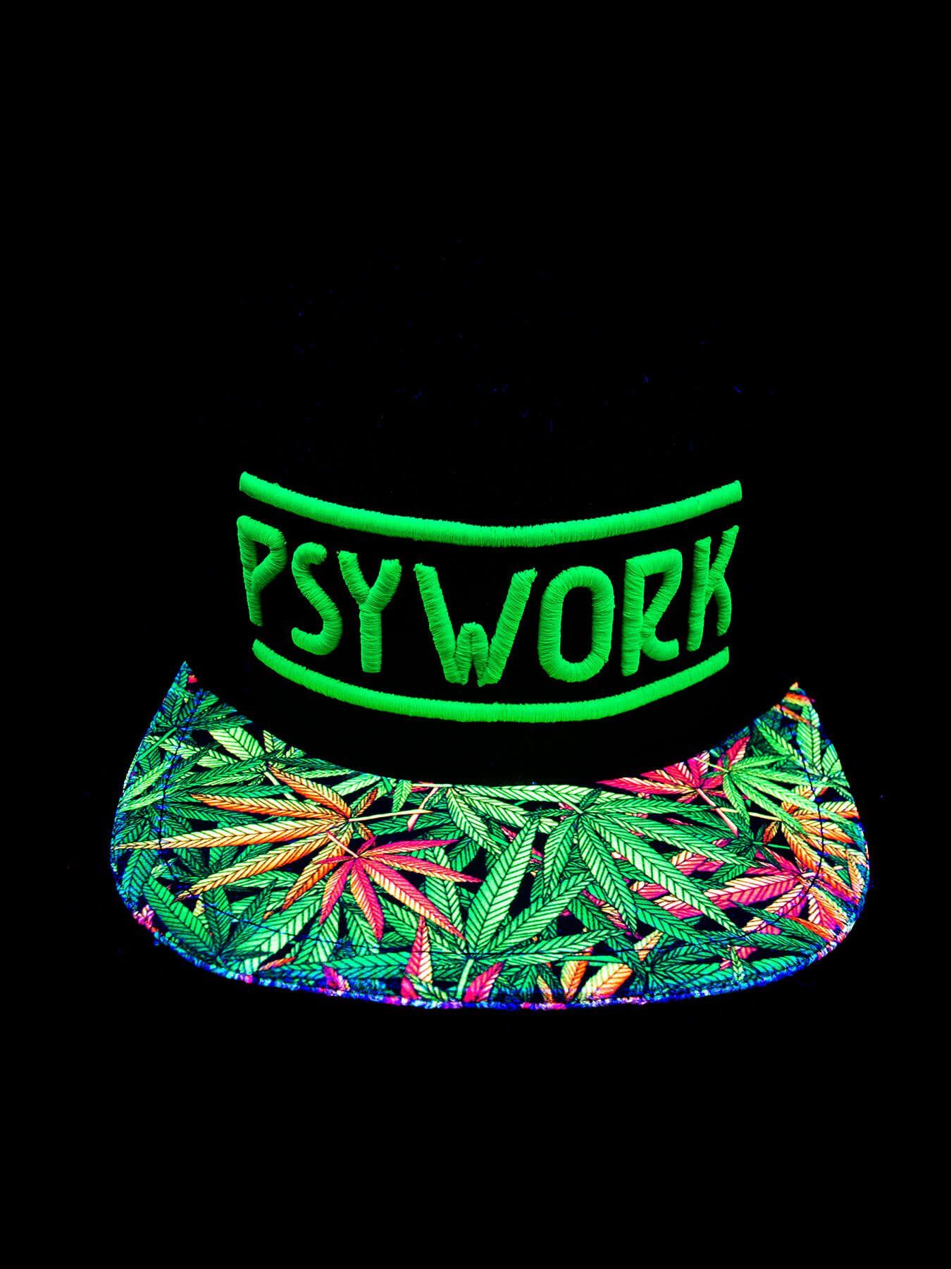 PSYWORK Grün leuchtet Neon Snapback "Funky UV-aktiv, Schwarzlicht Schwarzlicht Black Cap unter Weed", Cap