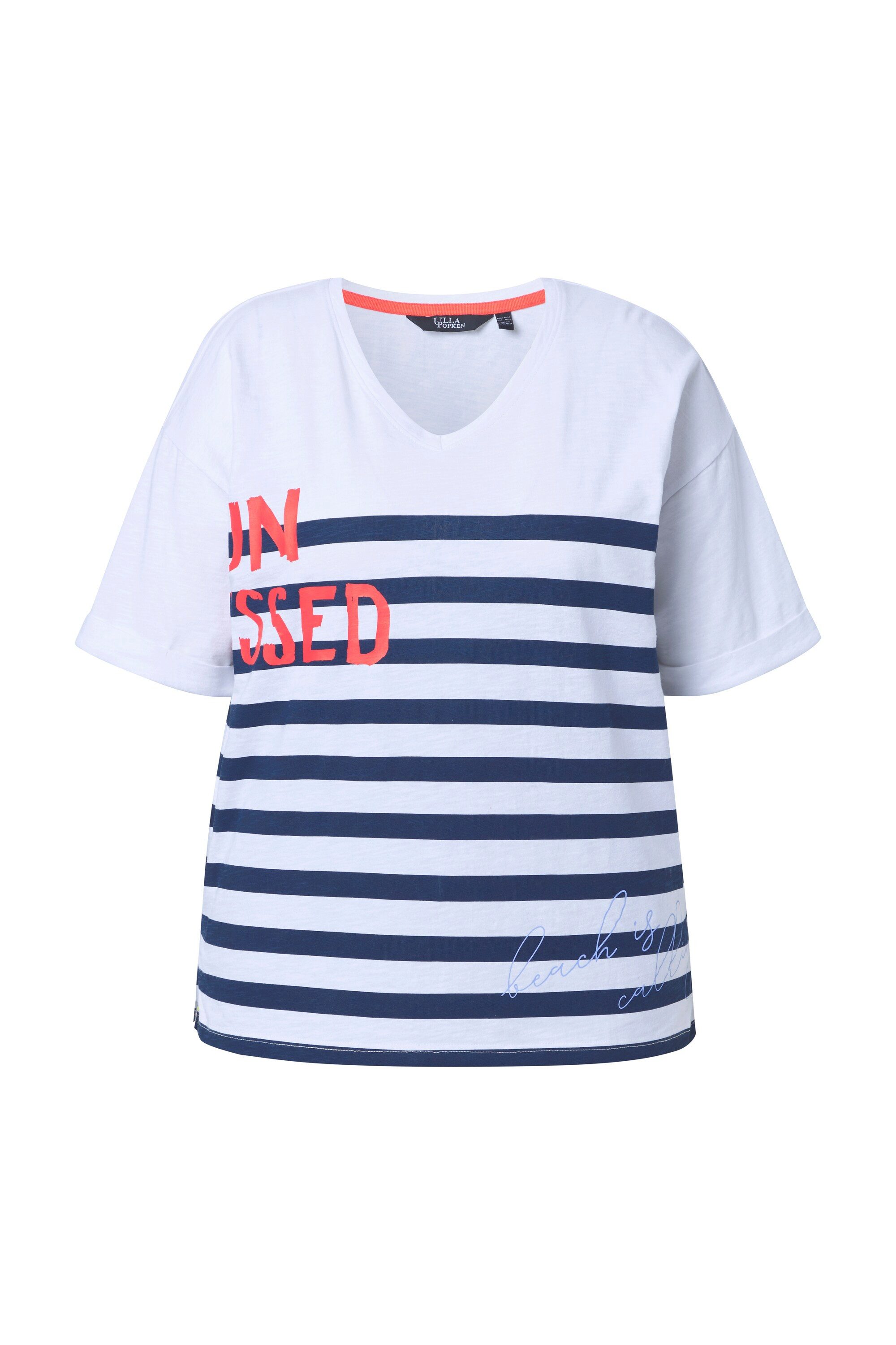 Ulla Popken T-Shirt T-Shirt Sun Kissed Oversized V-Ausschnitt Halbarm günstig online kaufen