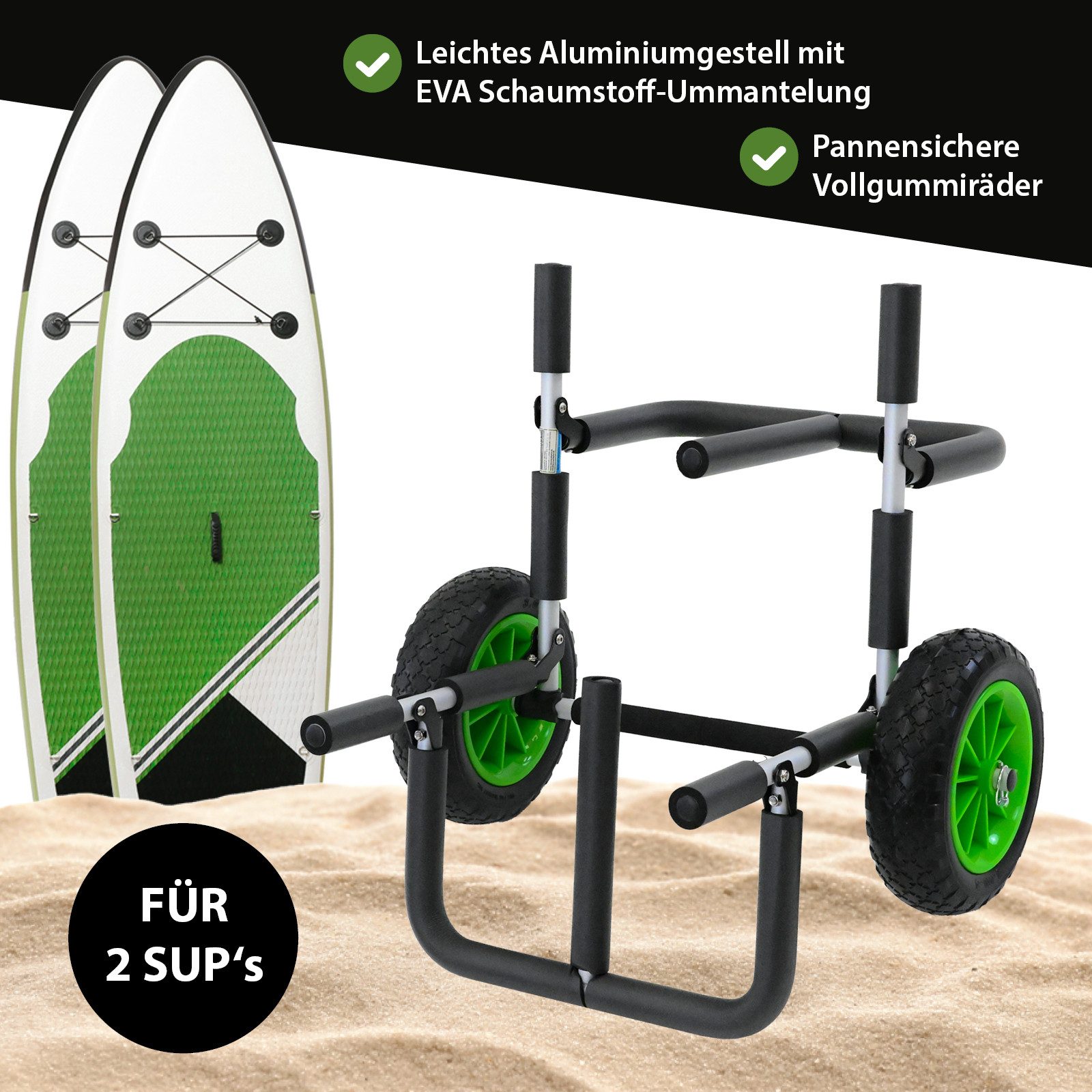 TRUTZHOLM SUP-Transportwagen 2 SUP's klappbares mit Polsterung PU-Räder inkl.2 Sicherheitsgurte, klappbar, pannensicher, abnehmbare Räder
