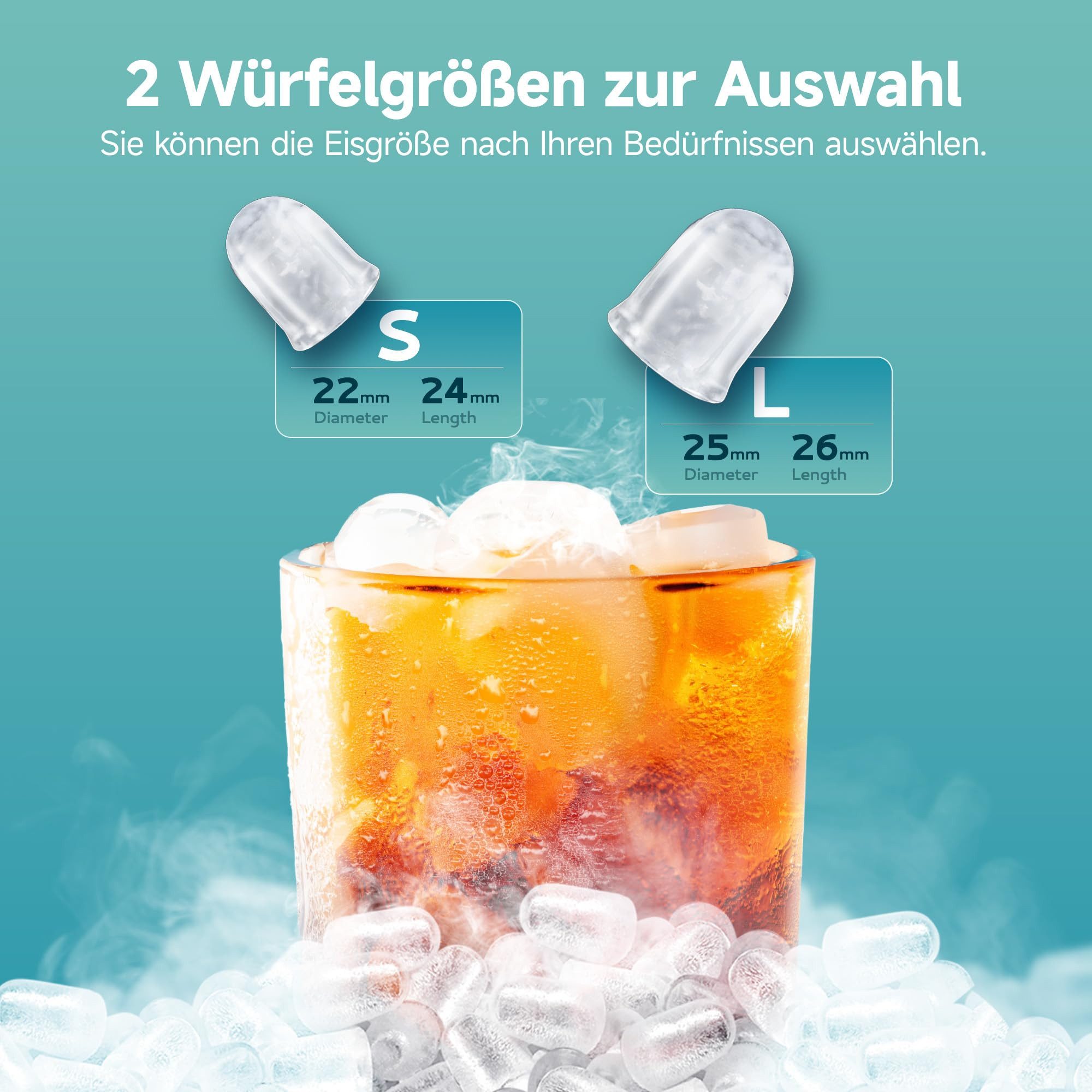 EUHOMY Eiswürfelmaschine Eiswuerfelmaschine 12 kg/24h, Bullet-Eiswuerfel, Selbstreinigend, selbstreinigend, tragbarer,für Zuhause, Küche und Büro – Bild 2 von 5