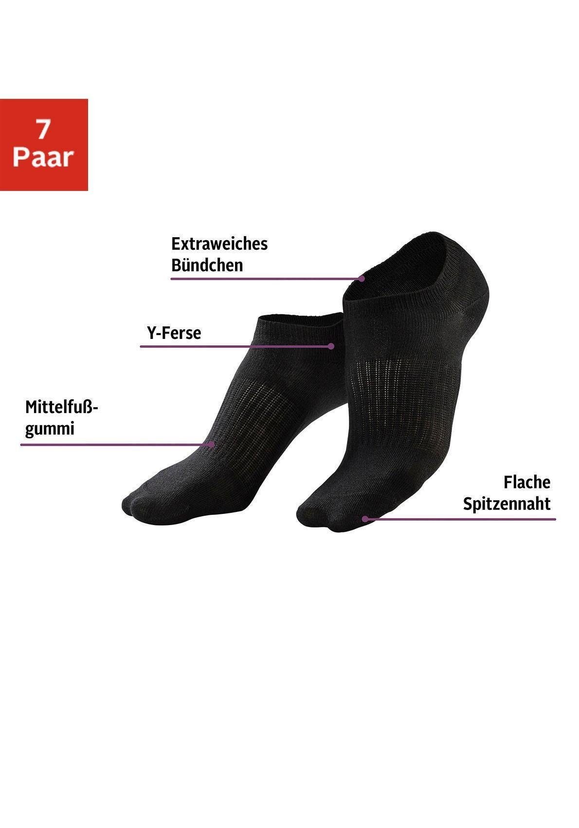 LASCANA ACTIVE Sneakersocken Kurze, Niedrige Socken aus Baumwolle für Sneaker, ohne Frottee (Packung, 7-Paar) mit Mittelfußgummi