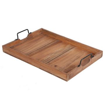 Casa Moro Dekotablett Teak Holz Tablett Gloria 3er Set mit Metall Griff Serviertablett (Betttablett rustikal Frühstückstablett in Landhaus Stil, 3 St), aus recyceltem Teak Holz gefertigt