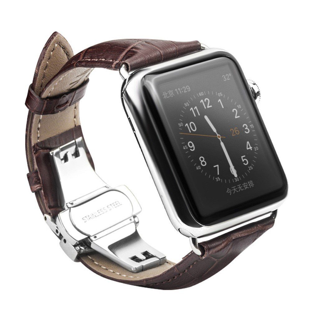 CoverKingz Smartwatch-Armband Lederband für Apple Watch 49/45/44/42mm Series Ultra 2/Ultra/10/9/8, Lederband Edelstahl Faltschließe Serie Ultra 2/Ultra/9/8/7/6/SE/5/4/3