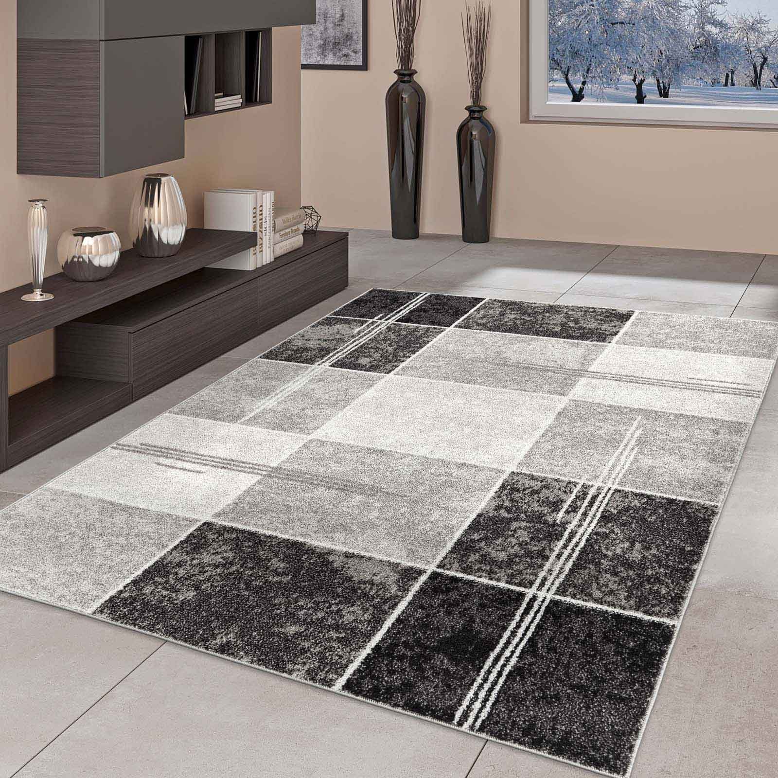 TaraCarpet Teppich Moderner Teppich Aragon 57 kariert modern, rechteckig, Höhe: 13 mm, kariert modern grau Wohnzimmer Schlafzimmer Esszimmer 080X150 cm – Bild 2 von 5
