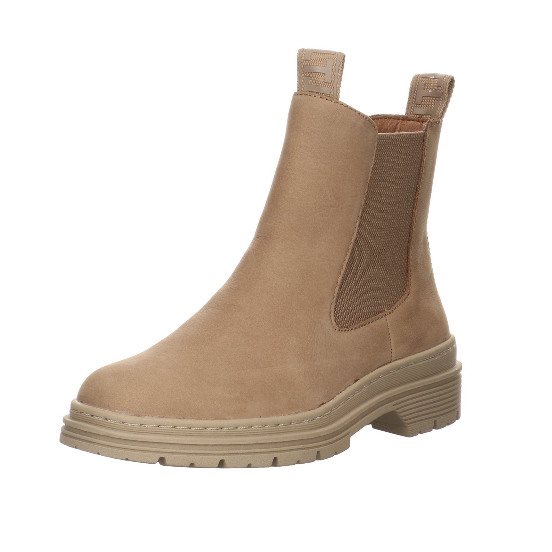 Tamaris Damen Stiefeletten Schuhe Chelsea Stiefelette Leder-/Textilkombination Camel Boots