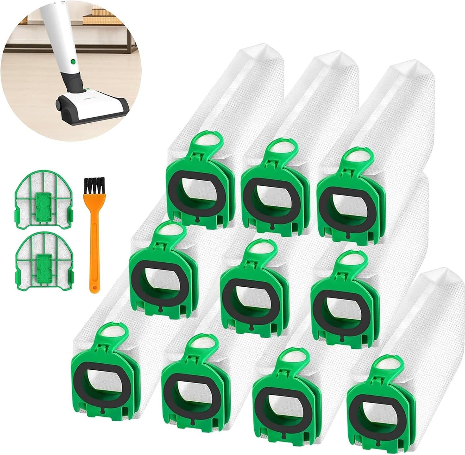 Refined Living Staubsaugerbeutel 10 Stück Staubsaugerbeutel für Vorwerk Kobold VB100 FP100,Filtertüten, 10 St., Ersatzbeutel Akku Staubsauger,Ersatz Staubbeutel,mit 2 Filter,1 Bürste