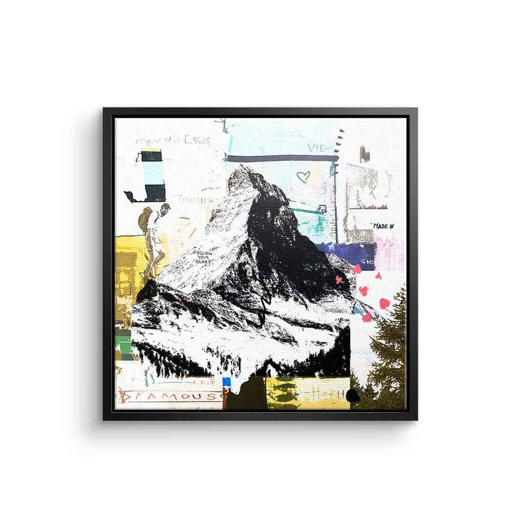 DOTCOMCANVAS® Leinwandbild, Leinwandbild Matterhorn Pop Art Collage mit premium Rahmen schwarzer Rahmen