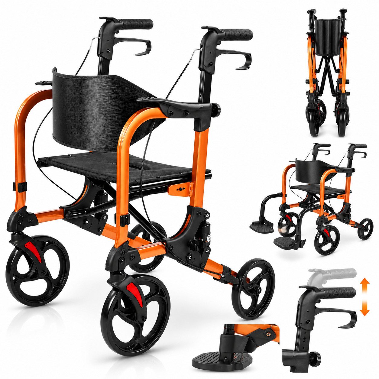 COVNBXN Rollator Multifunktionaler Rollator faltbar, 7-fach höhenverstellbar, mit Sitz, Faltbar, für drinnen & draußen geeignet, mit rutschfesten Reifen